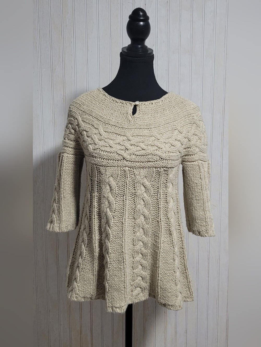GAP Vintage 2007 Wool Blend Cable Knit Keyhole Babydoll Sweater Beige Size XS